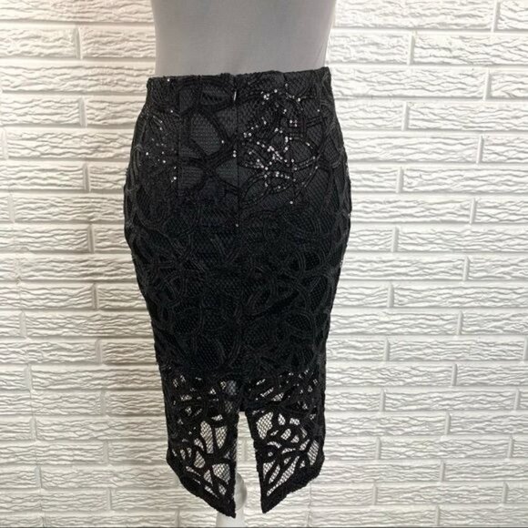 Express Black Sequined Lace Pencil Skirt Size 0 - Picture 6 of 7